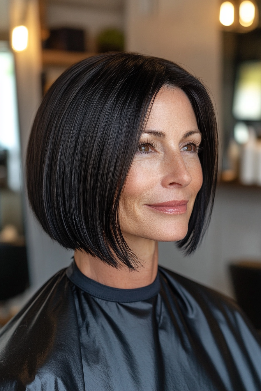 10. Sleek Blunt Cut in Jet Black (Hairstyles For Women Over 50) - Hairstyles For Women Over 50