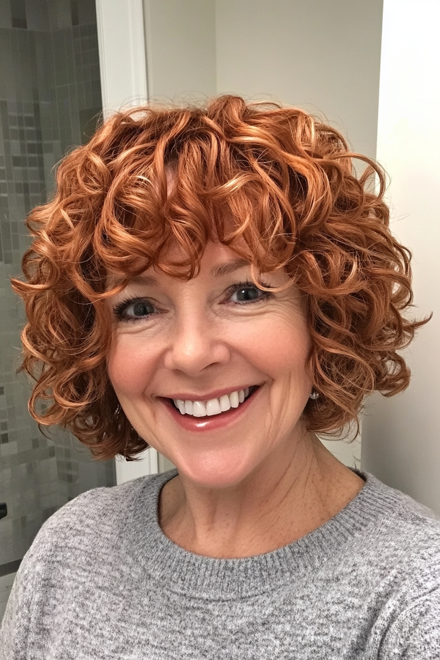 11. Curly Bob in Soft Copper (Hairstyles For Women Over 50) - Hairstyles For Women Over 50