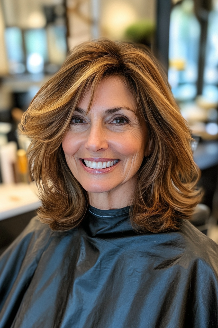 13. Mid-Length Layers in Golden Brown (Hairstyles For Women Over 50) - Hairstyles For Women Over 50