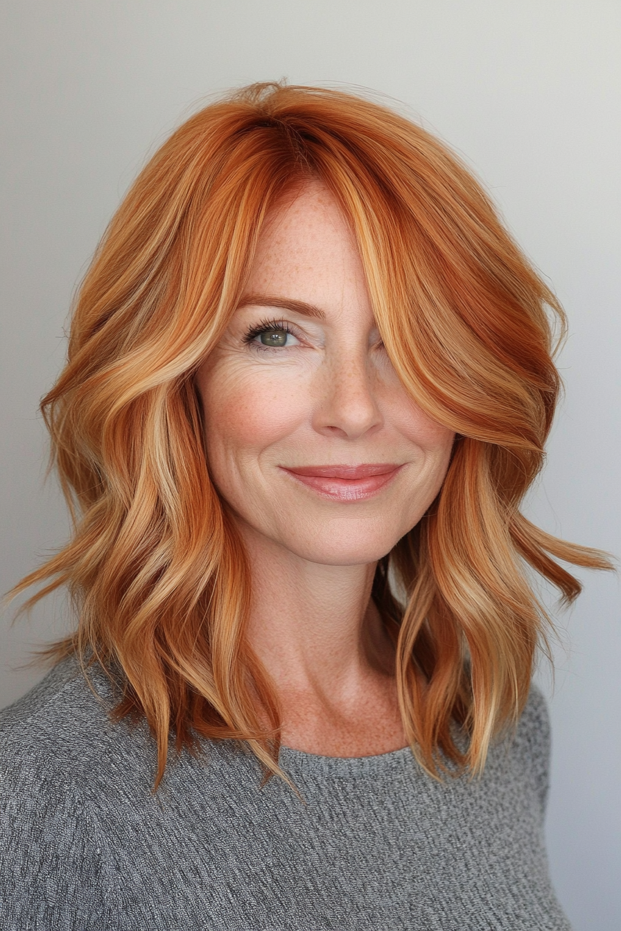 15. Voluminous Lob in Strawberry Blonde (Hairstyles For Women Over 50) - Hairstyles For Women Over 50