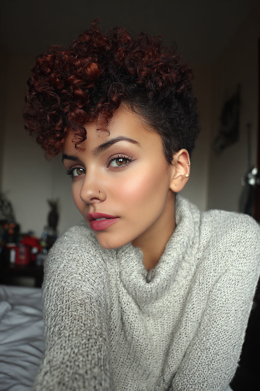 18. Cherry Cola Defined Frohawk (Short Curly Haircuts For Women) - Short Curly Haircuts For Women