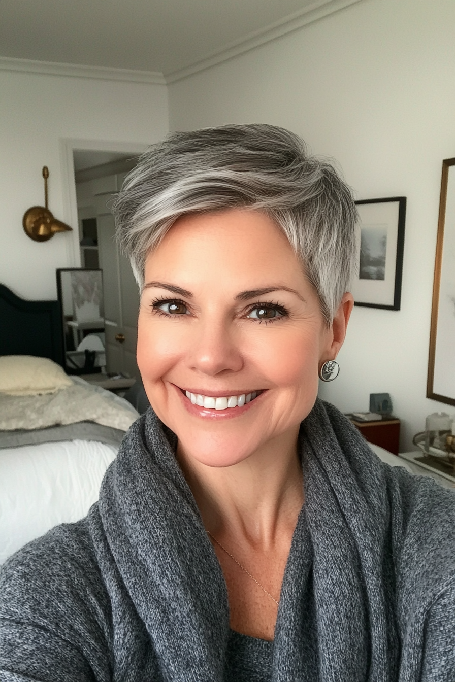 2. Classic Pixie Cut in Salt-and-Pepper (Hairstyles For Women Over 50) - Hairstyles For Women Over 50