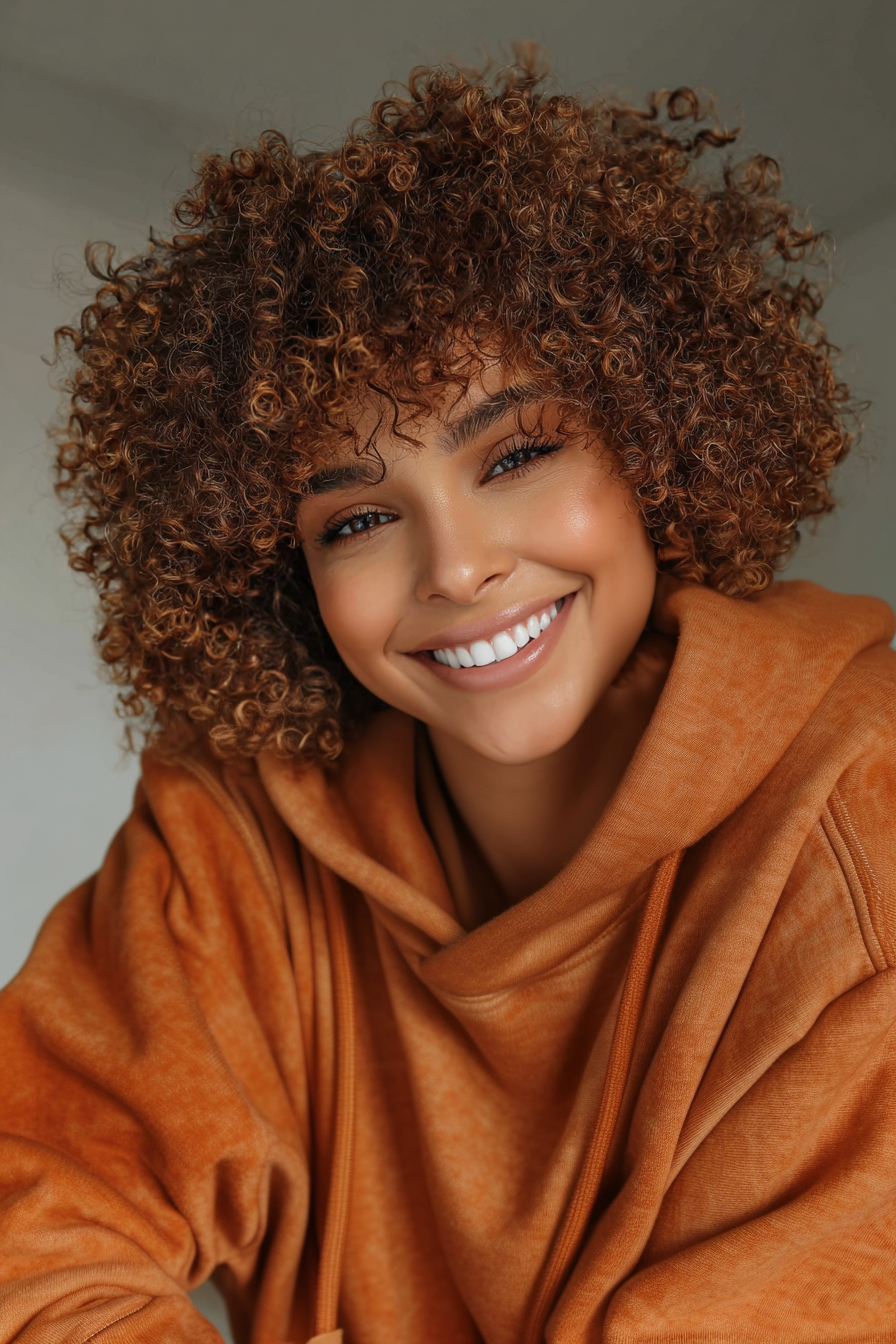 21. Honey Bronze Coily Puff Bob (Short Curly Haircuts For Women) - Short Curly Haircuts For Women