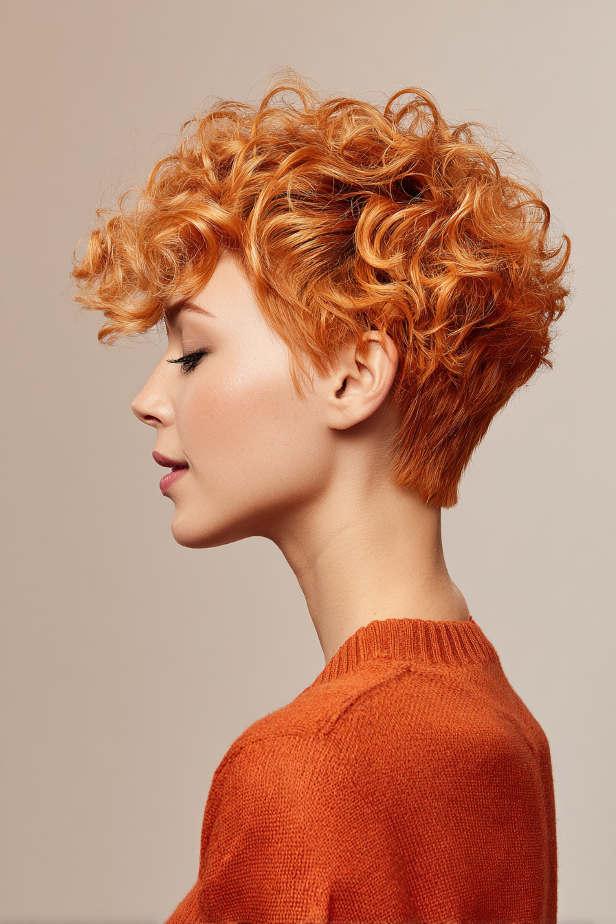 26. Tangerine Textured Curly Bowl Cut (Short Curly Haircuts For Women) - Short Curly Haircuts For Women