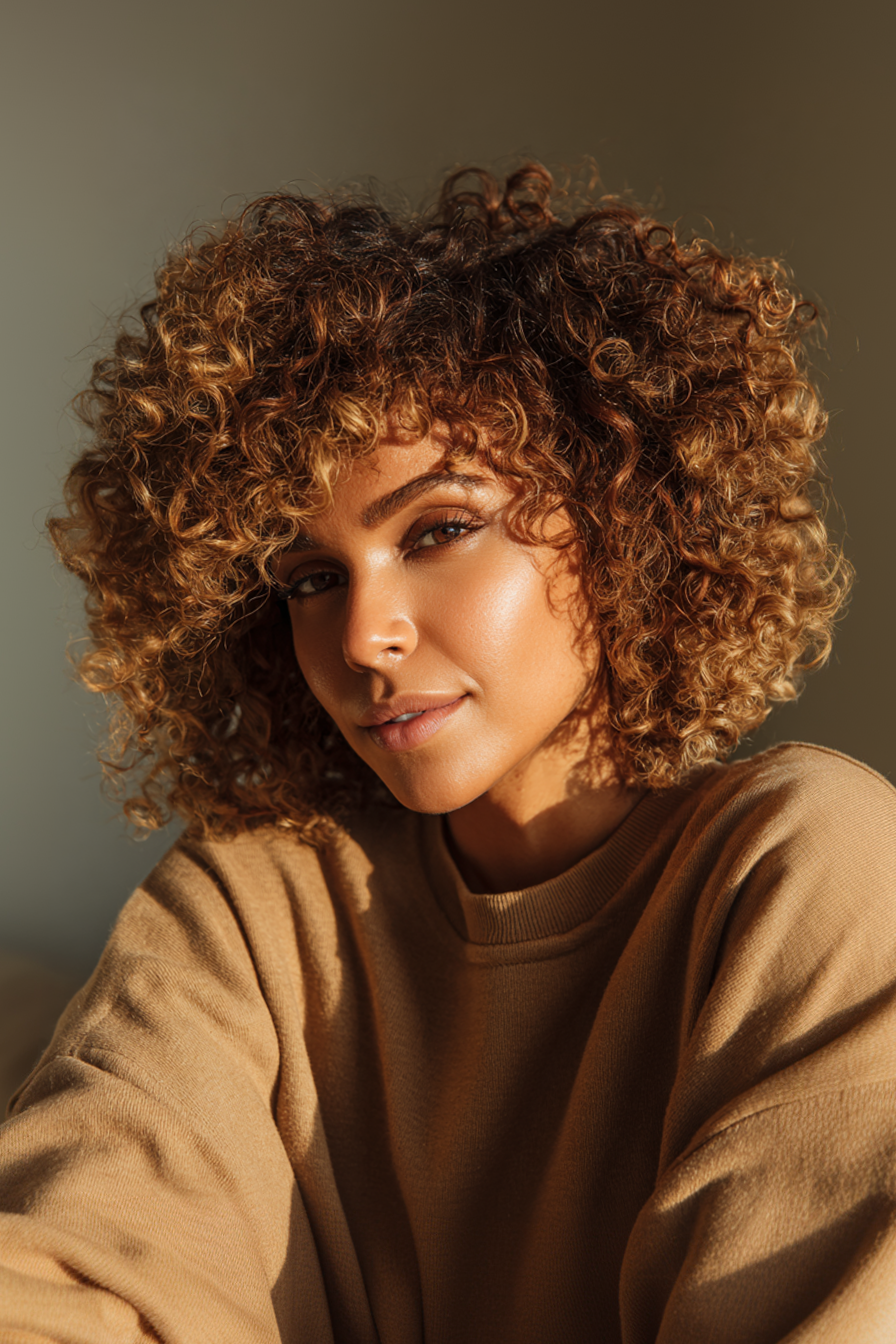 4. Golden Honey Ringlet Bob (Short Curly Haircuts For Women) - Short Curly Haircuts For Women