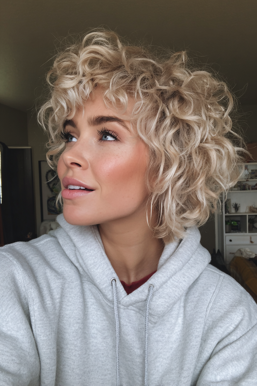 7. Curled-Out Ash Blonde Wolf Cut (Short Curly Haircuts For Women) - Short Curly Haircuts For Women