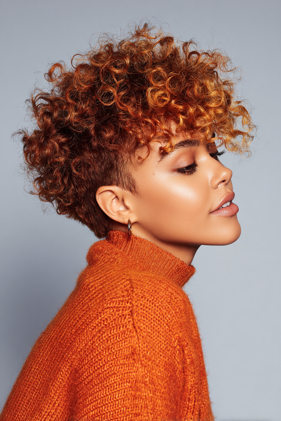 8. Sunset Copper Tapered Fro (Short Curly Haircuts For Women) - Short Curly Haircuts For Women