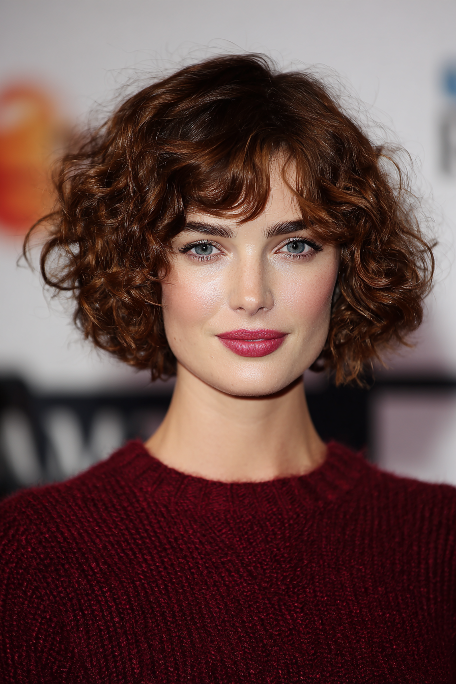 9. Chestnut Cropped Curly Bob (Short Curly Haircuts For Women) - Short Curly Haircuts For Women