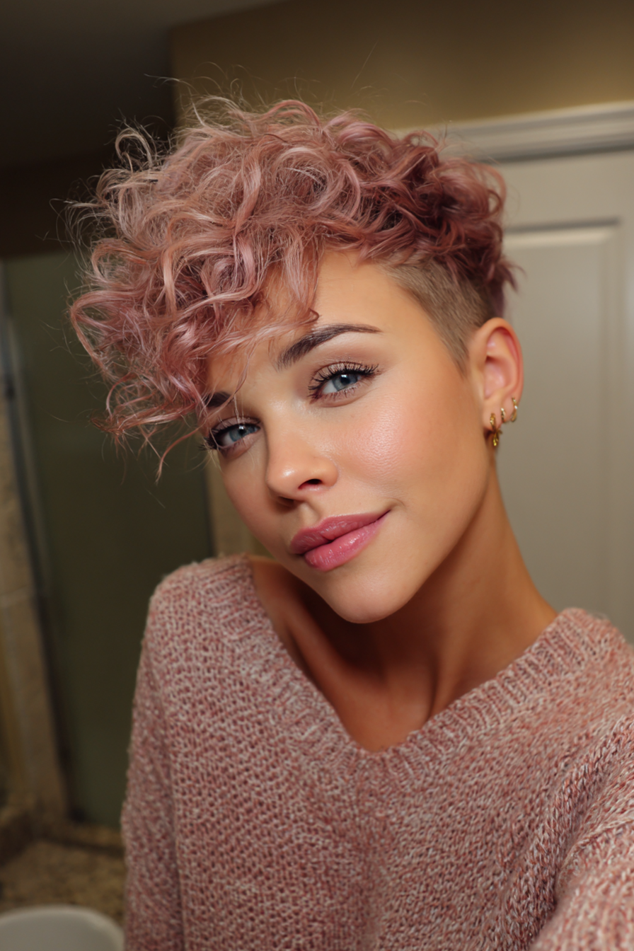 3. Dusty Rose Curly Undercut (Short Curly Haircuts For Women) - Short Curly Haircuts For Women