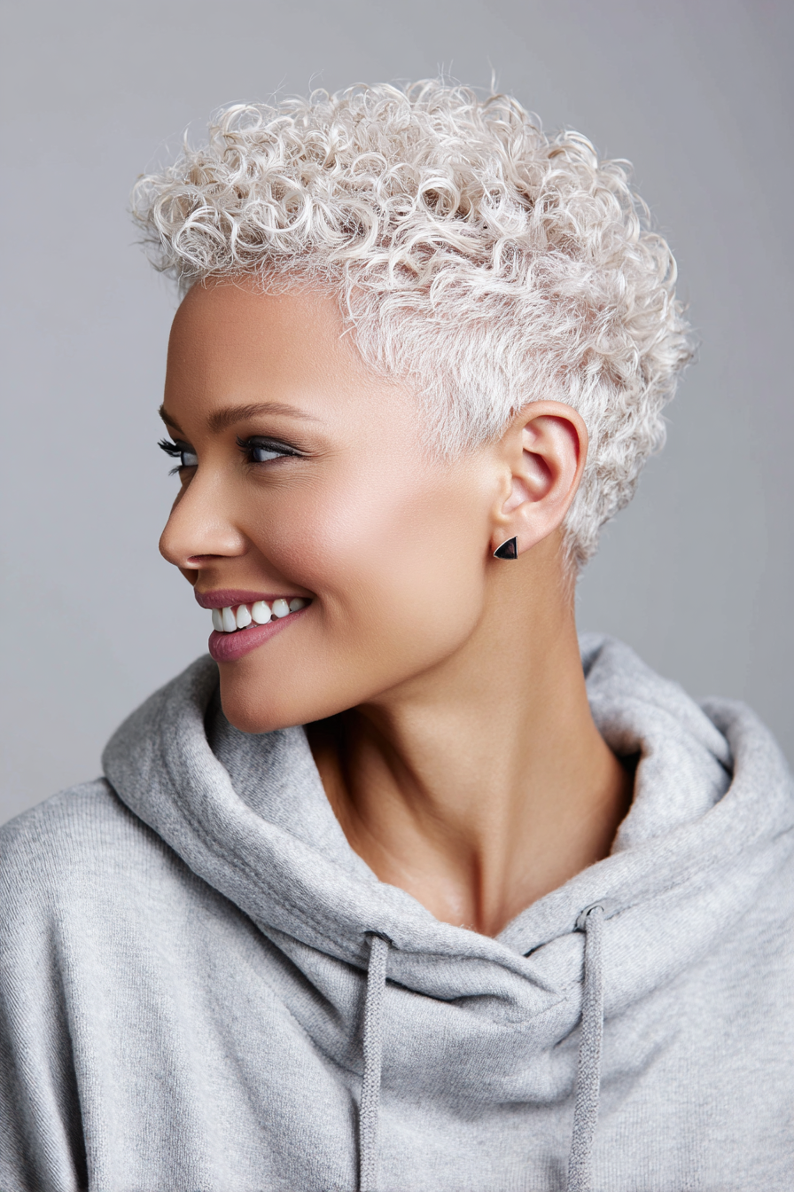 5. Icy Platinum Short Spiral Pixie (Short Curly Haircuts For Women) - Short Curly Haircuts For Women