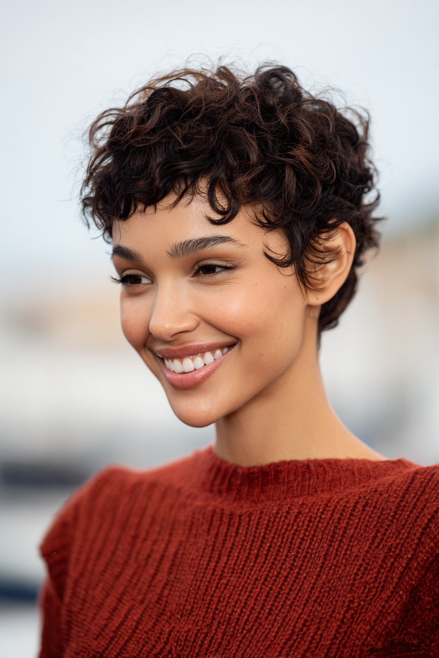 6. Layered Espresso Curly Crop (Short Curly Haircuts For Women) - Short Curly Haircuts For Women