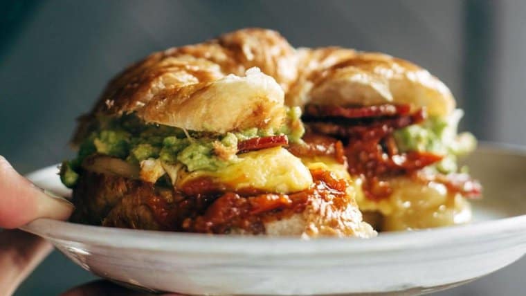 The Ultimate Breakfast Sandwich on a plate.