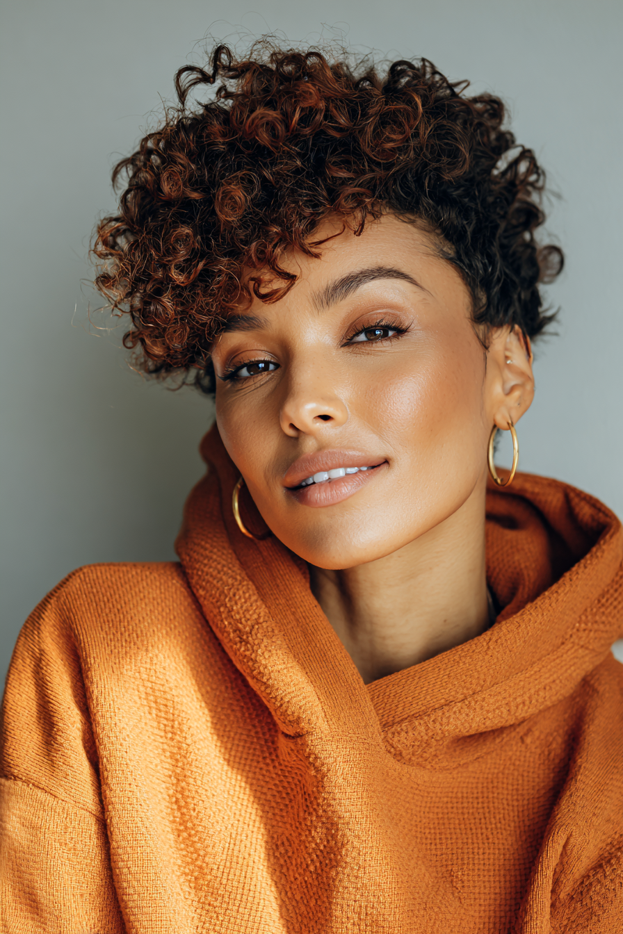 1. Caramel-Coil French Crop (Short Curly Haircuts For Women) - Short Curly Haircuts For Women