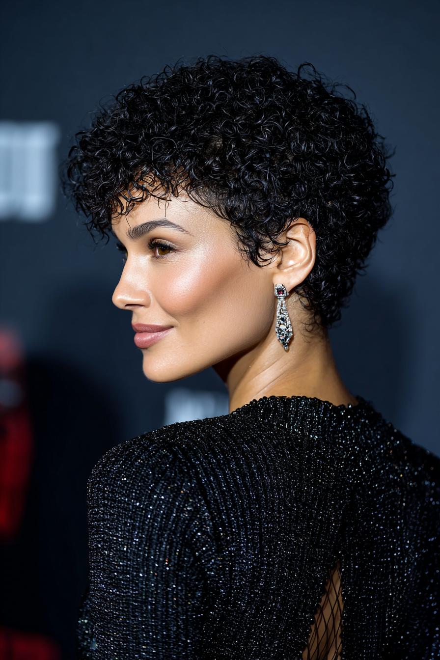 15. Sculpted Jet Black Spiral Crop (Short Curly Haircuts For Women) - Short Curly Haircuts For Women