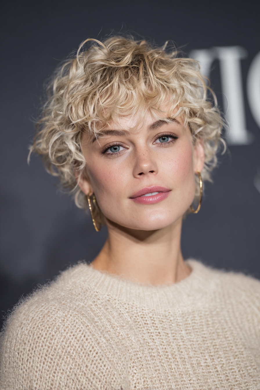 16. Pearl Blonde Layered Curly Pixie (Short Curly Haircuts For Women) - Short Curly Haircuts For Women