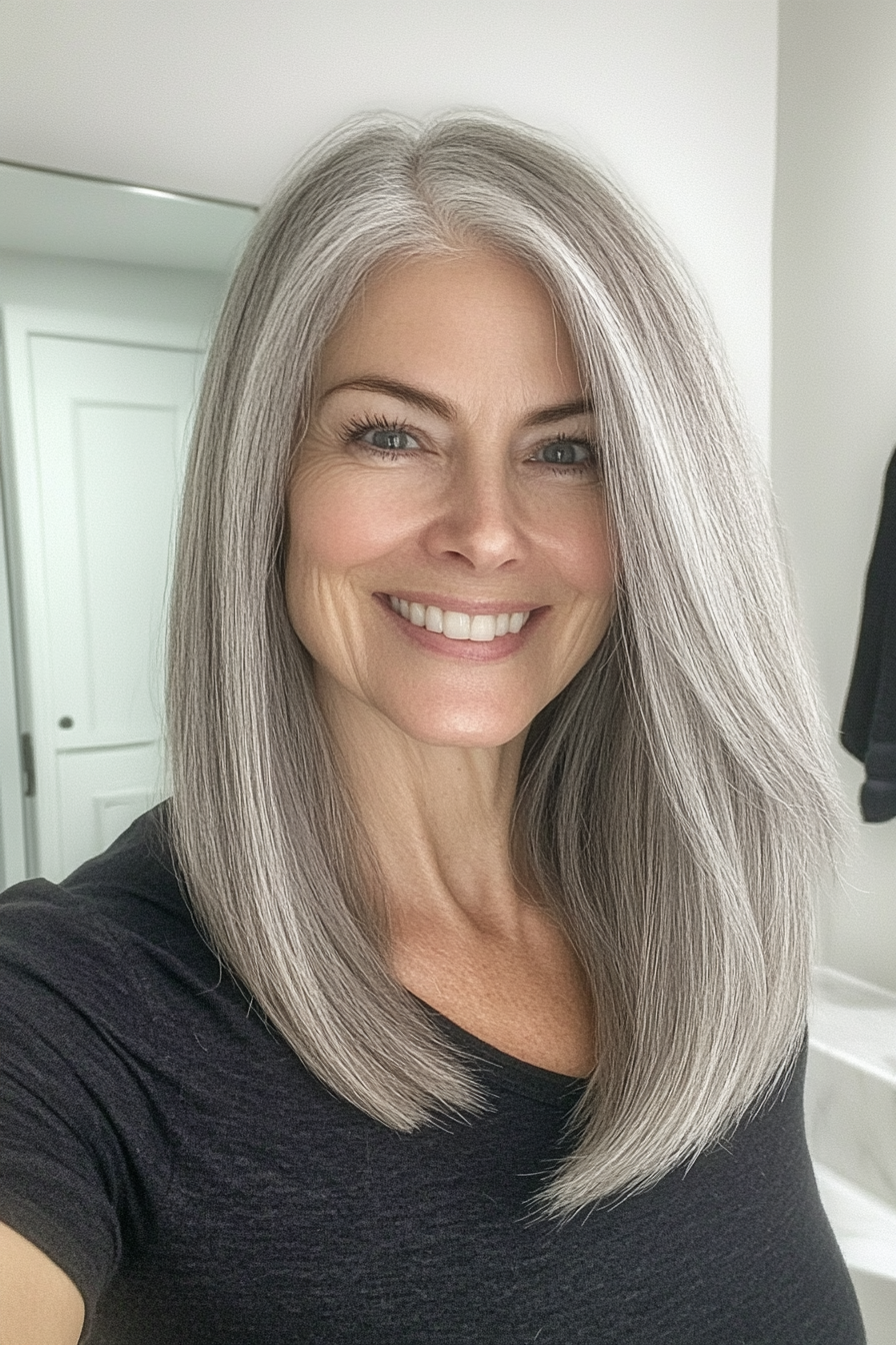 19. Straight Cut with Side Part in Natural Gray (Hairstyles For Women Over 50) - Hairstyles For Women Over 50