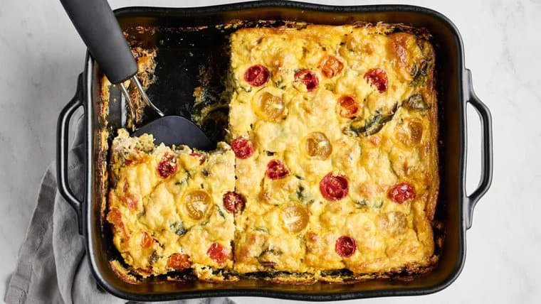 Egg Frittata in a black baking dish.