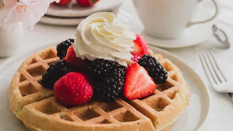 Earl Grey Waffles with Mixed Berries on a plate.