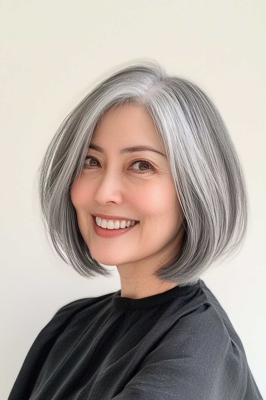 21. Wispy Bob in Smoky Gray (Hairstyles For Women Over 50) - Hairstyles For Women Over 50