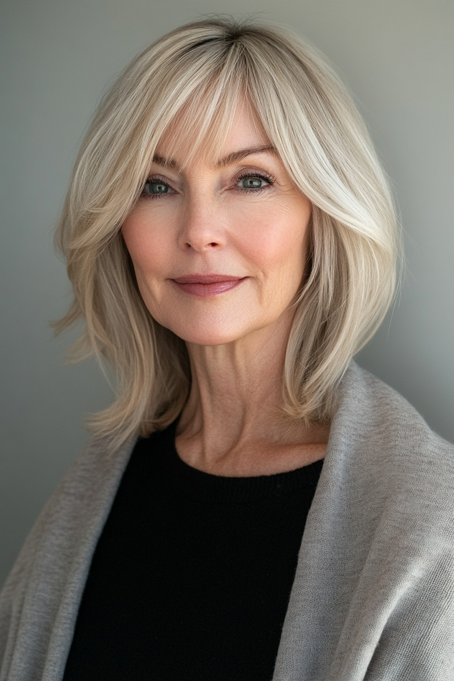 9. Side-Swept Bangs with Warm Beige Blonde (Hairstyles For Women Over 50) - Hairstyles For Women Over 50